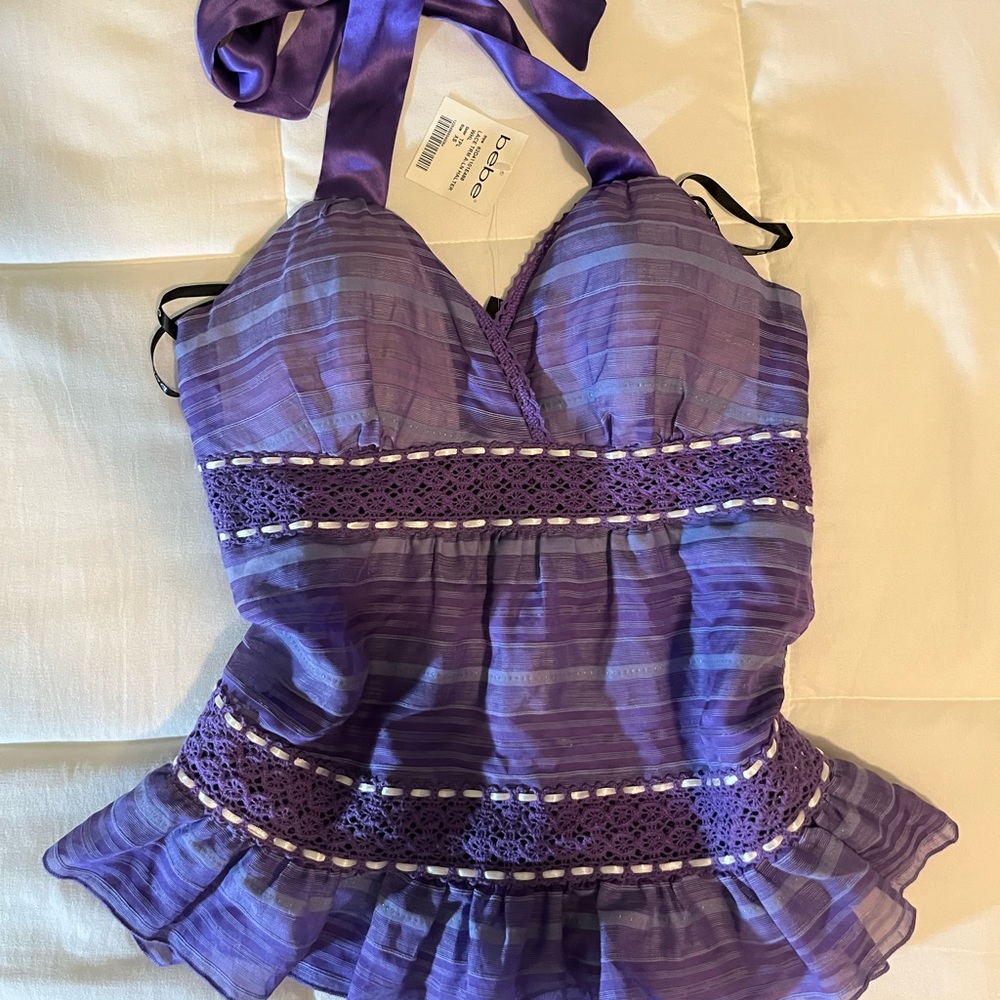 Bebe Lace-trim Backless Halter